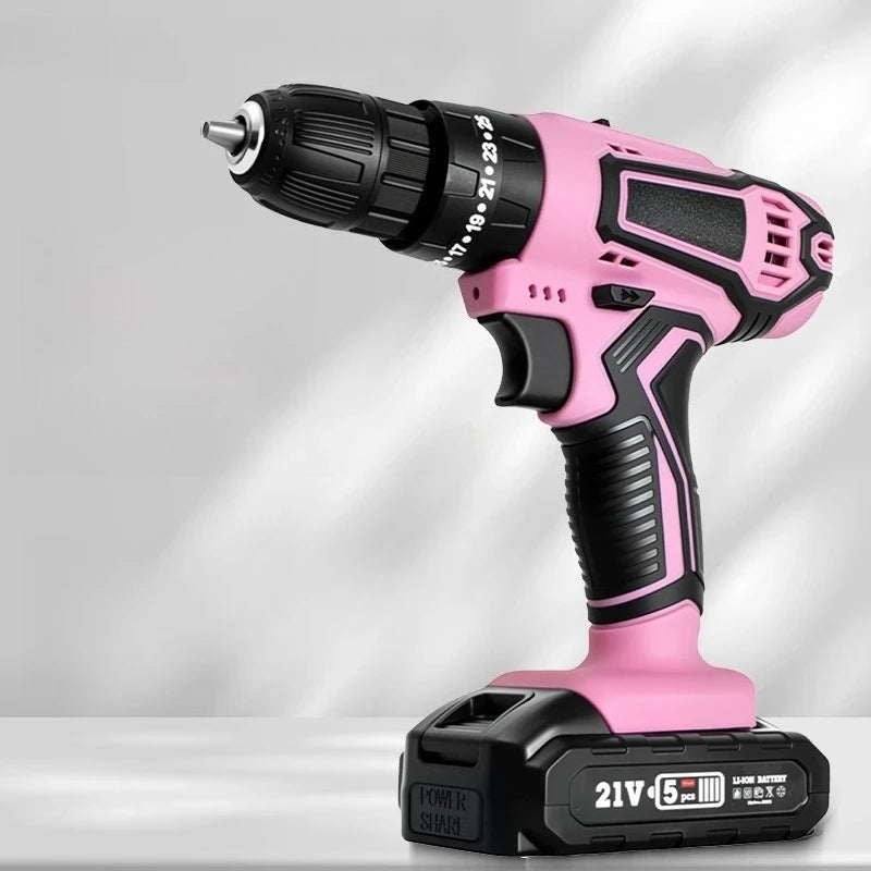 Pink Cordless Electric Drill Set