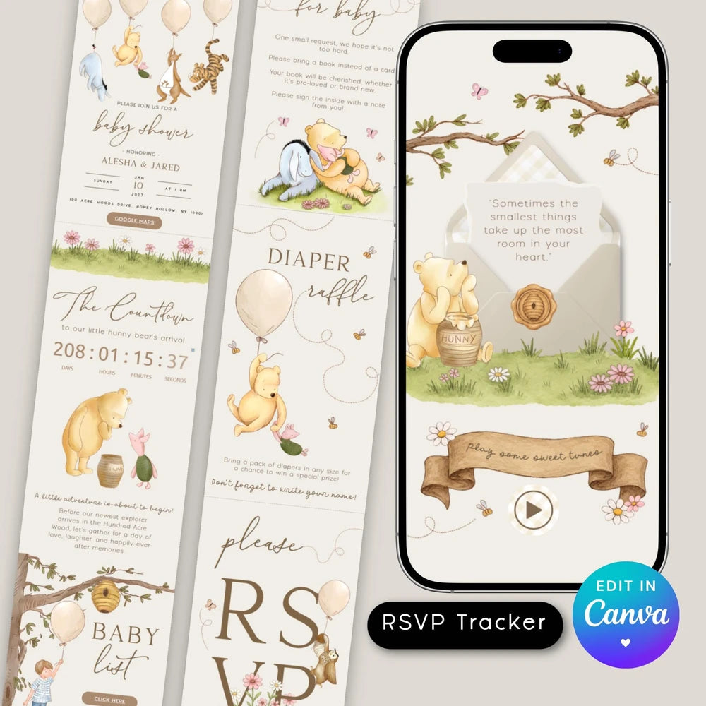 Winnie the Pooh Digital Baby Shower Invitation Template