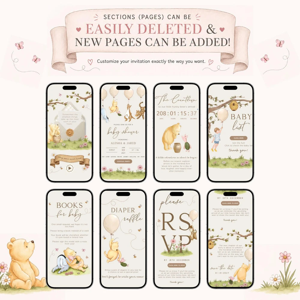 Winnie the Pooh Digital Baby Shower Invitation Template