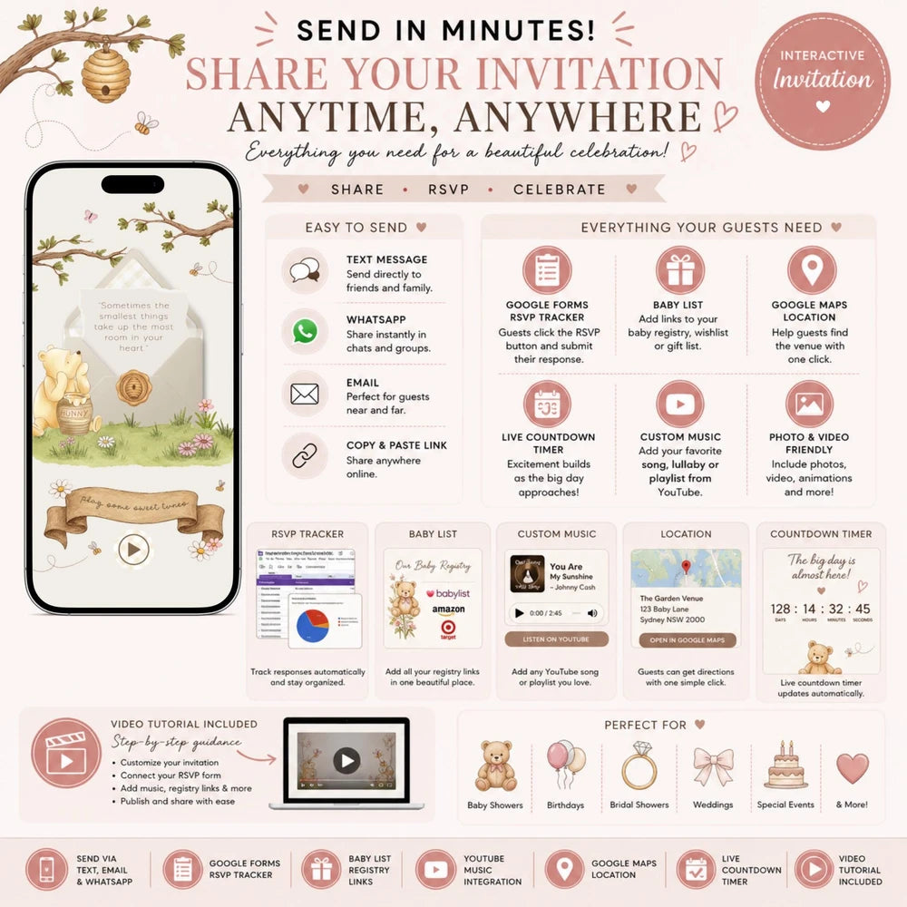 Winnie the Pooh Digital Baby Shower Invitation Template