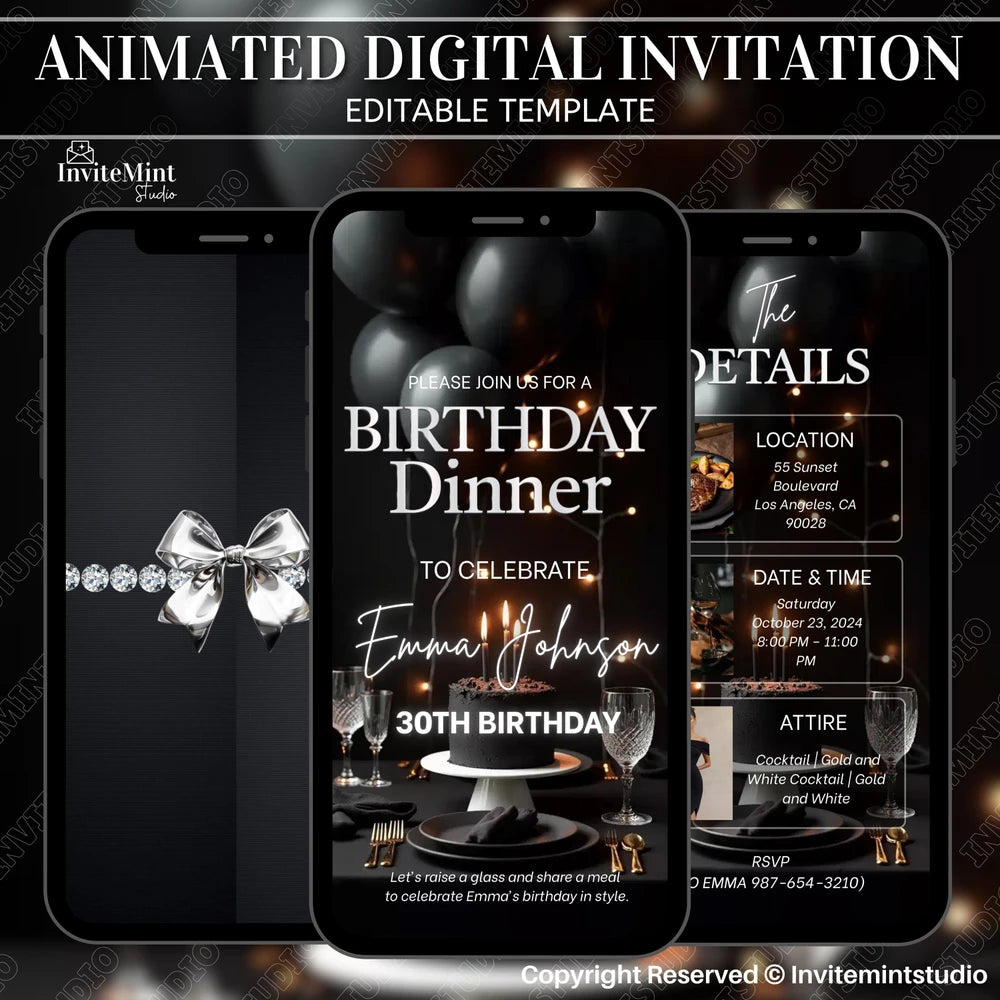 Elegant Modern Birthday Dinner Invitation Video