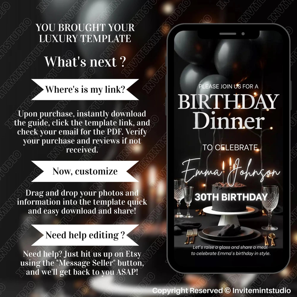 Elegant Modern Birthday Dinner Invitation Video