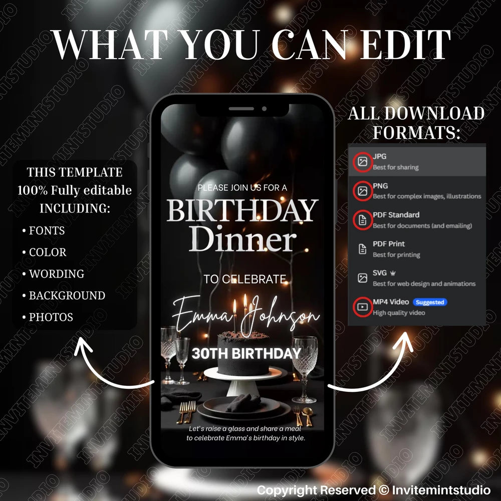 Elegant Modern Birthday Dinner Invitation Video