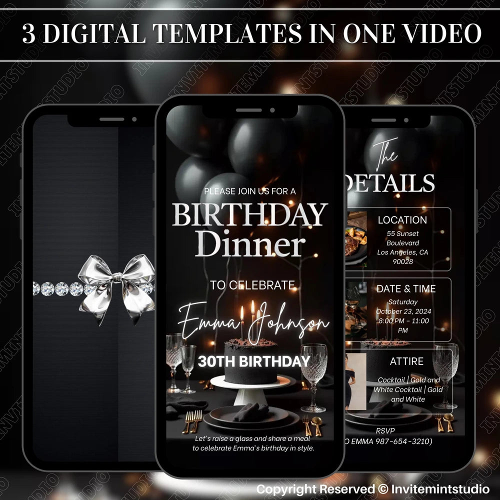 Elegant Modern Birthday Dinner Invitation Video