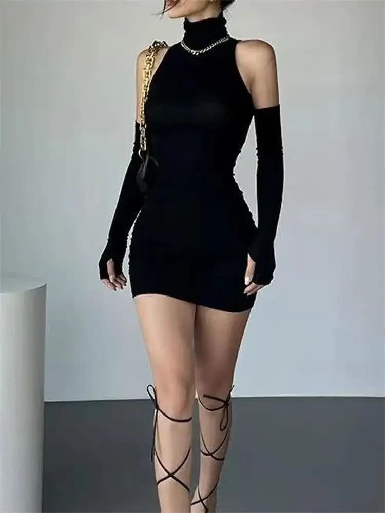 Ruched Turtleneck Bodycon Dress