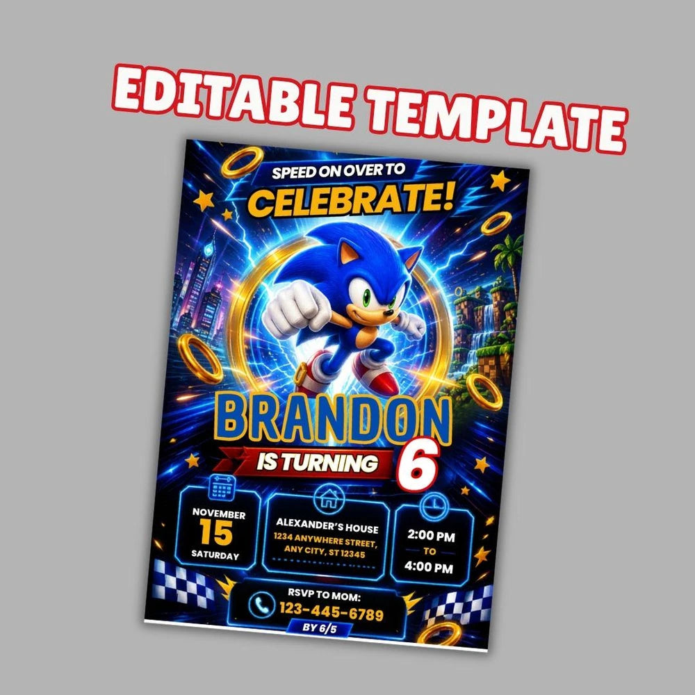 Sonic Birthday Invitation Template