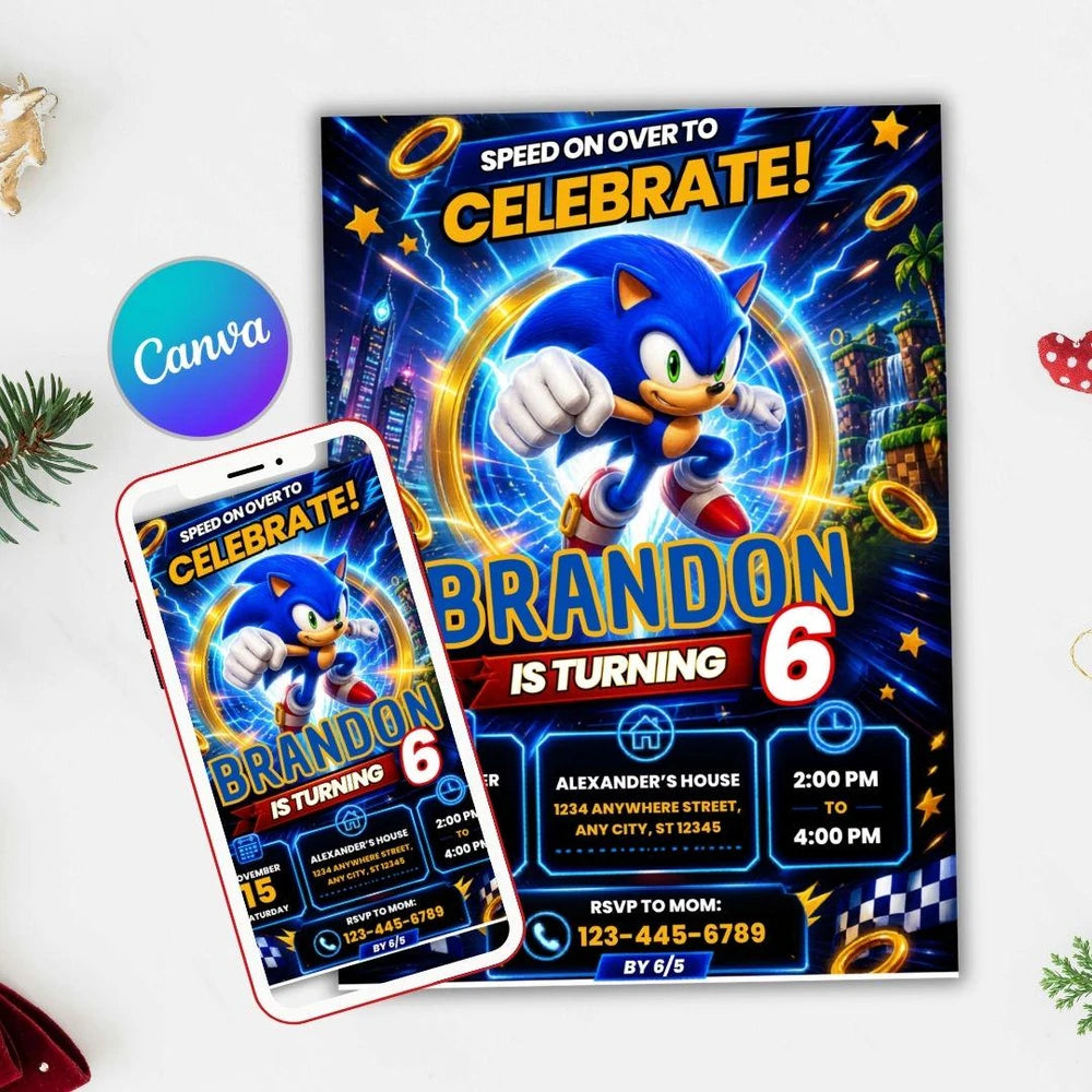 Sonic Birthday Invitation Template