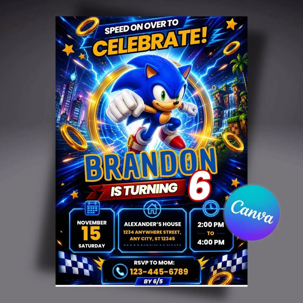 Sonic Birthday Invitation Template
