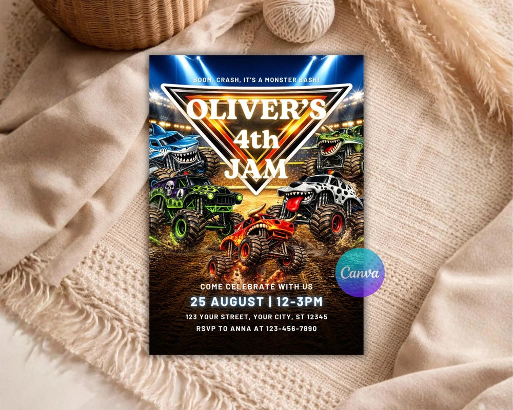 Editable Monster Truck Birthday Invitation Template
