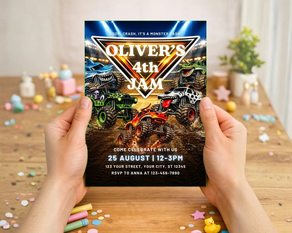Editable Monster Truck Birthday Invitation Template
