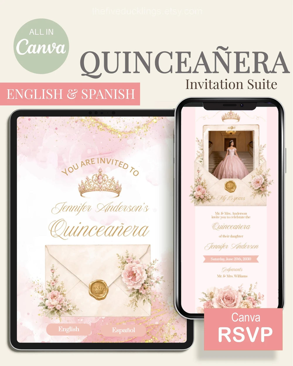 Bilingual Quinceañera Invitation Template
