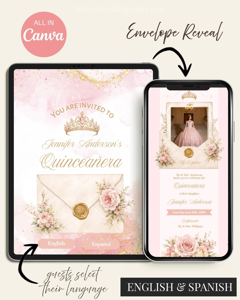 Bilingual Quinceañera Invitation Template