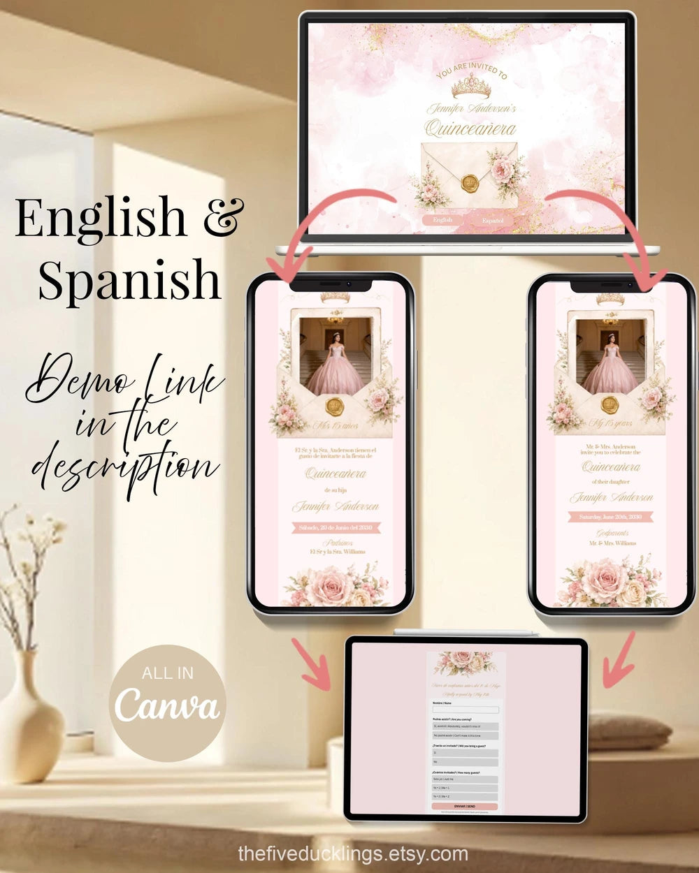 Bilingual Quinceañera Invitation Template