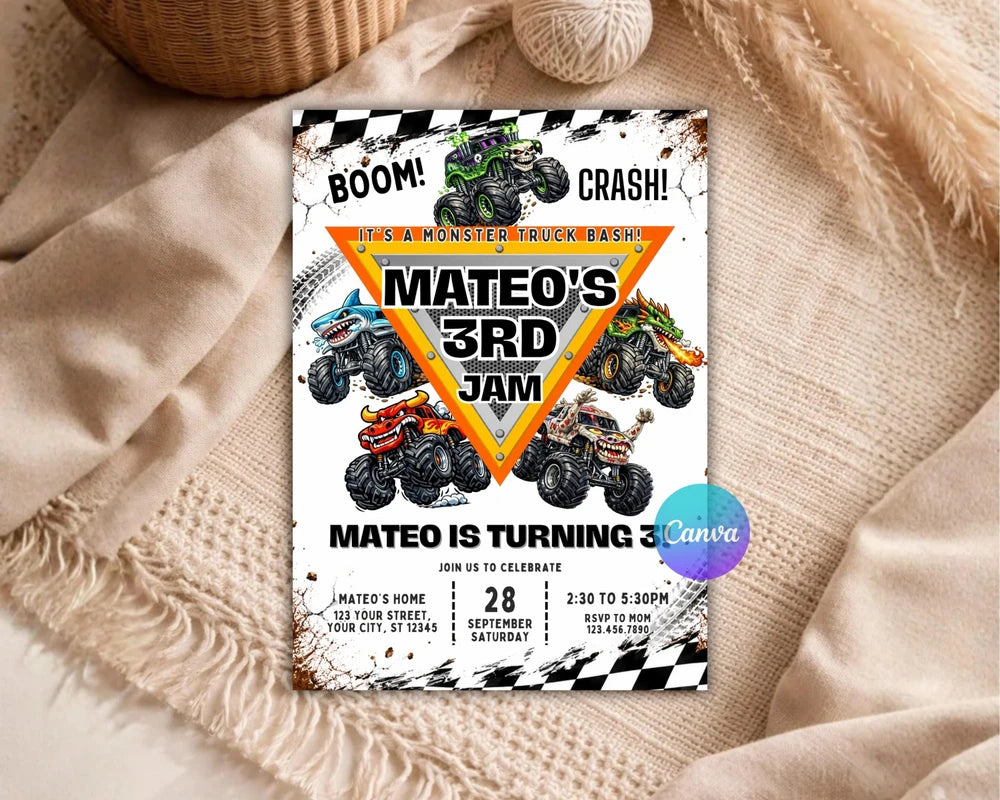 Monster Truck Birthday Invitation Template