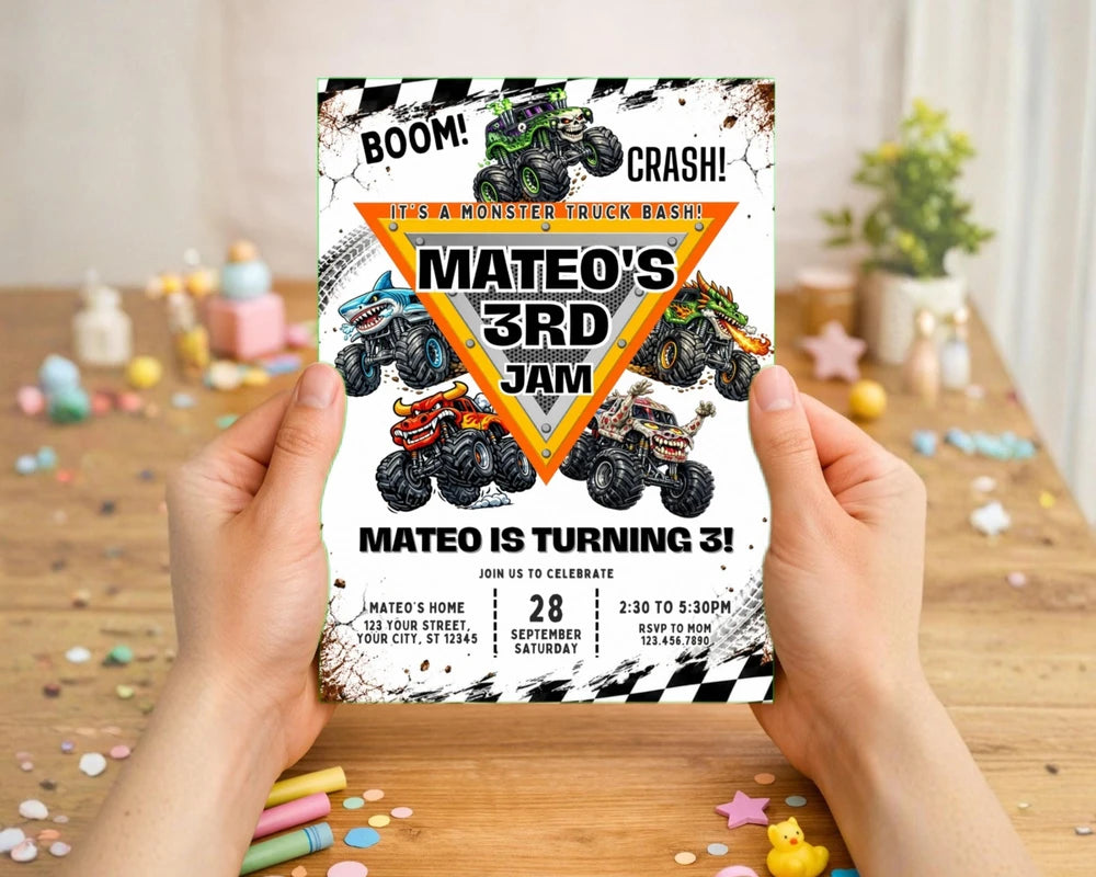 Monster Truck Birthday Invitation Template