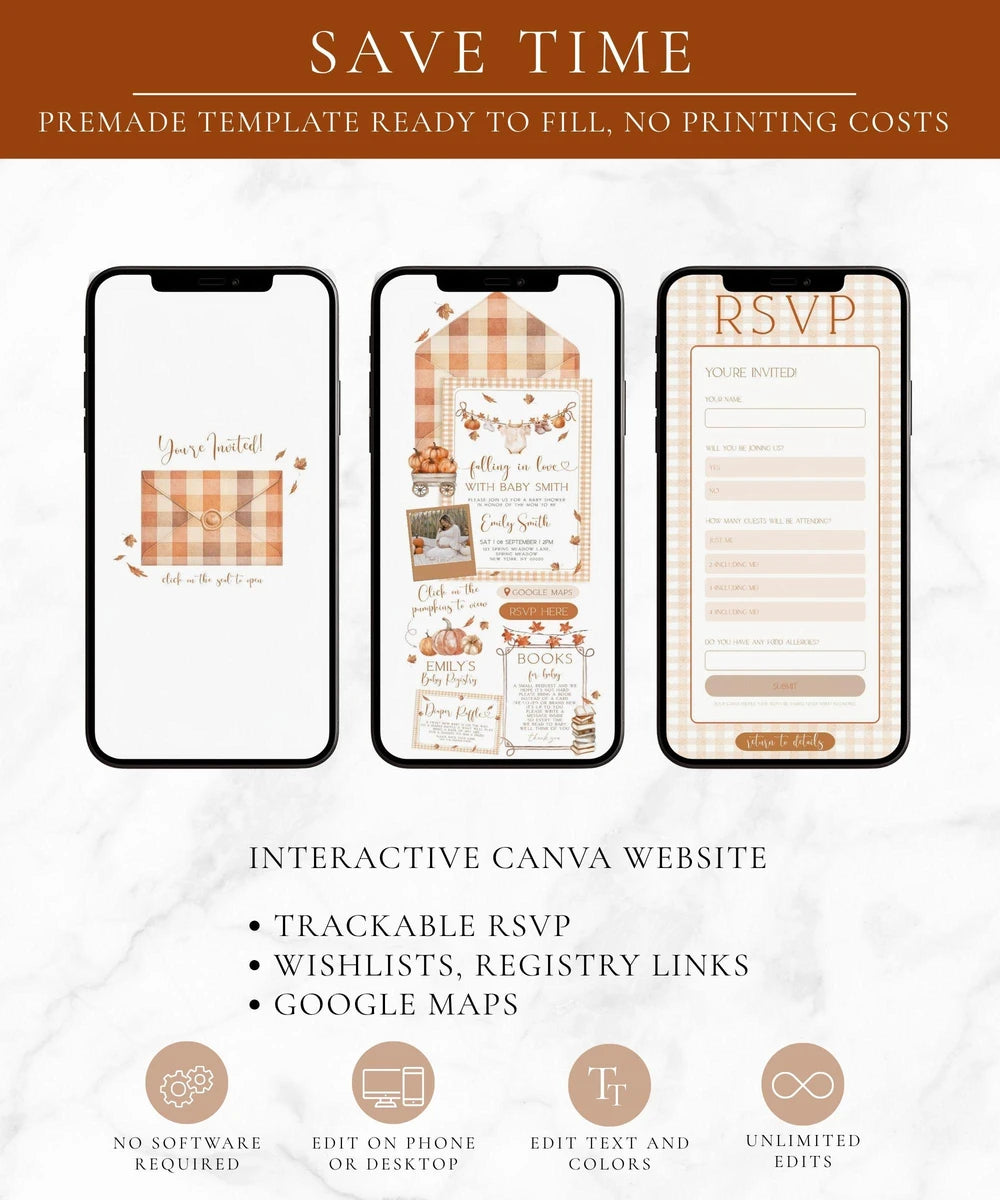 Gingham Fall Baby Shower Website Template