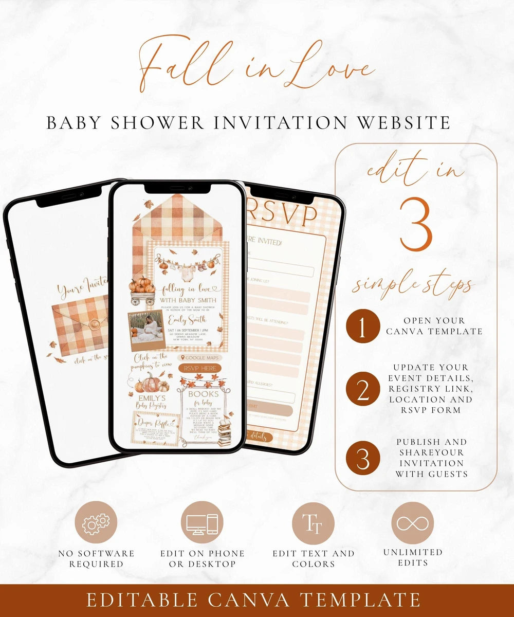 Gingham Fall Baby Shower Website Template