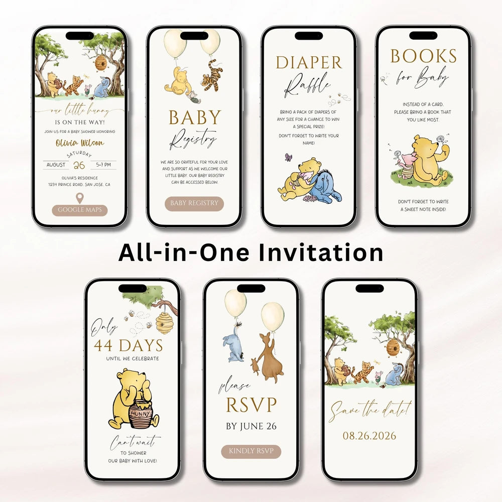 Winnie the Pooh Digital Baby Shower Invitation Template