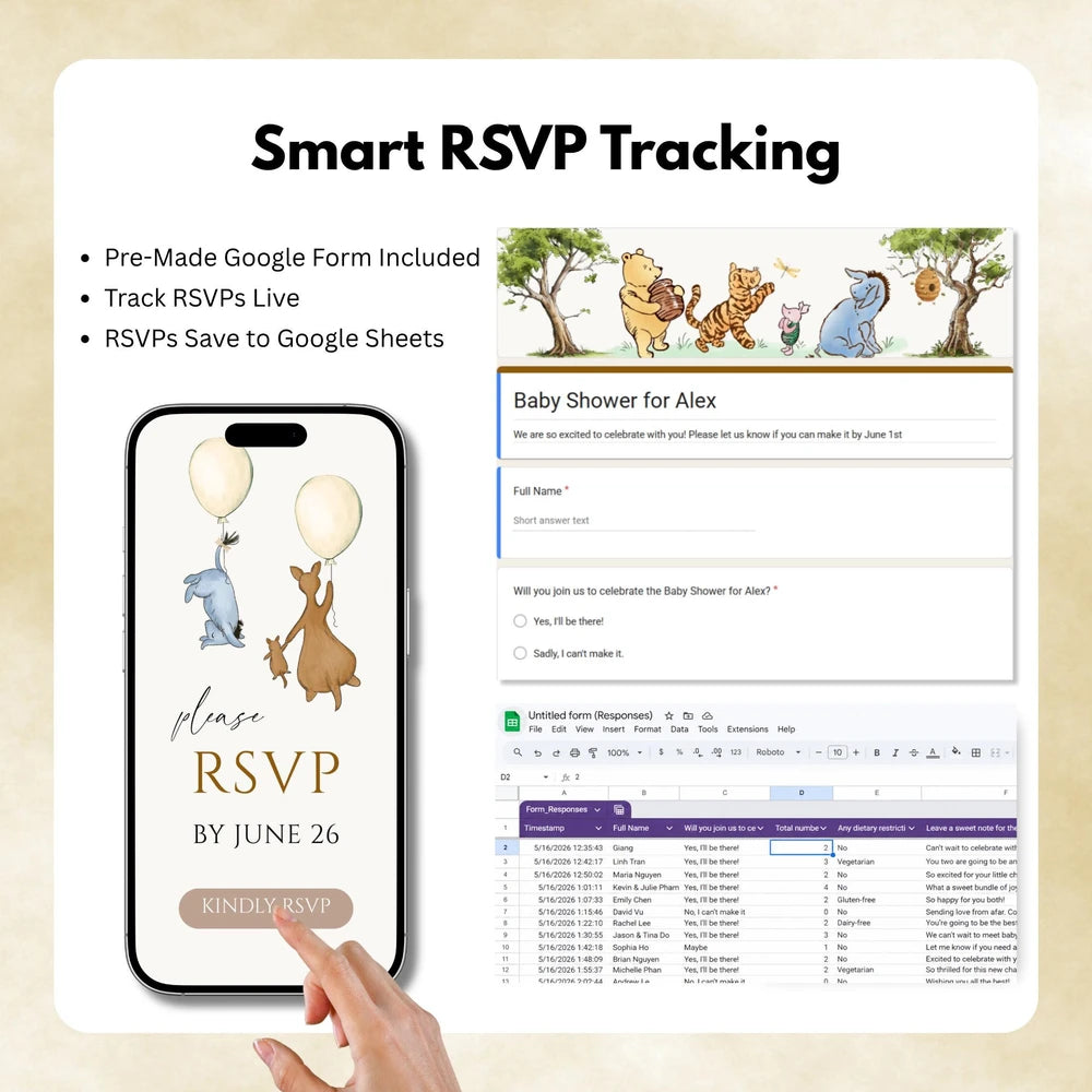 Winnie the Pooh Digital Baby Shower Invitation Template