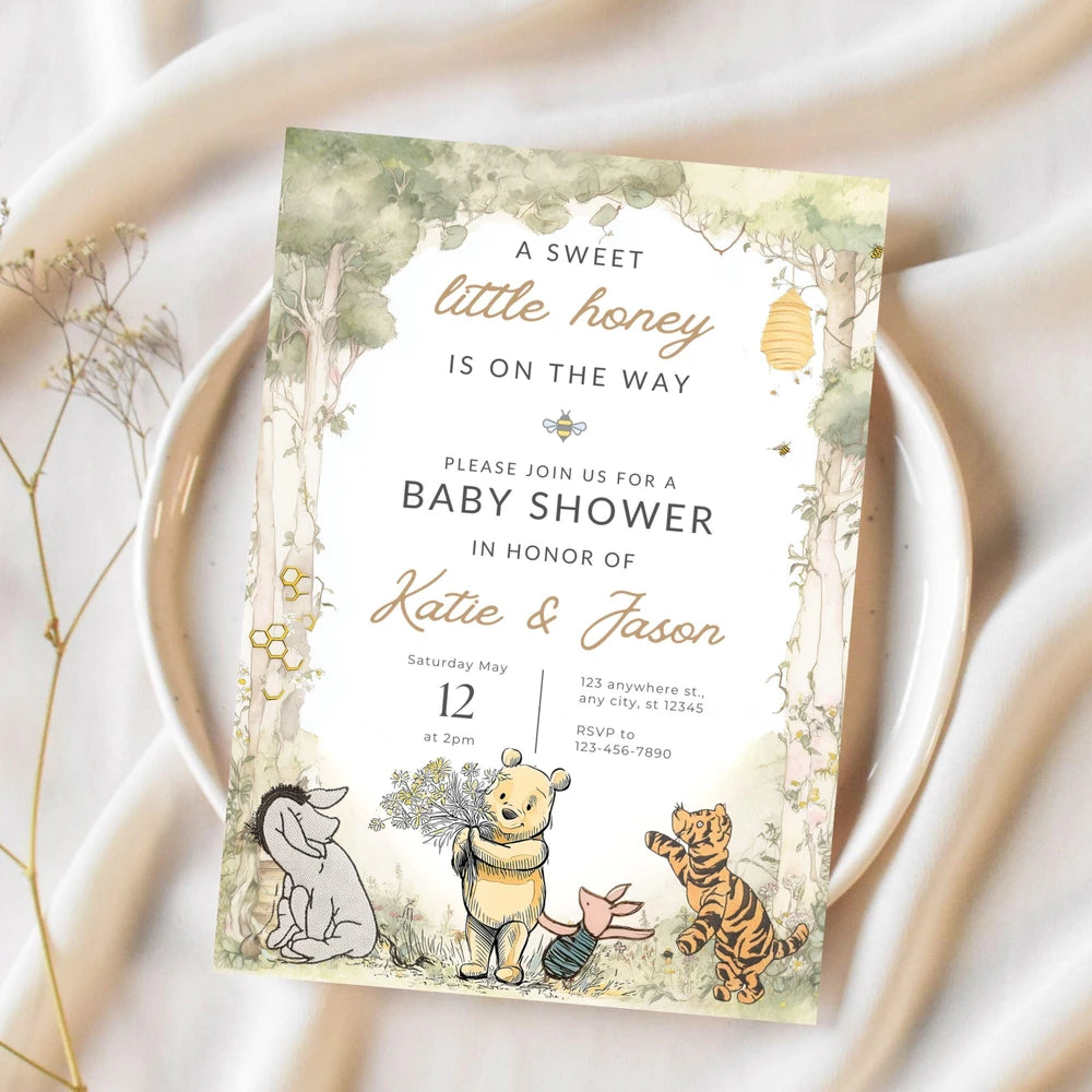 Editable Pooh Bear Baby Shower Invitation Template