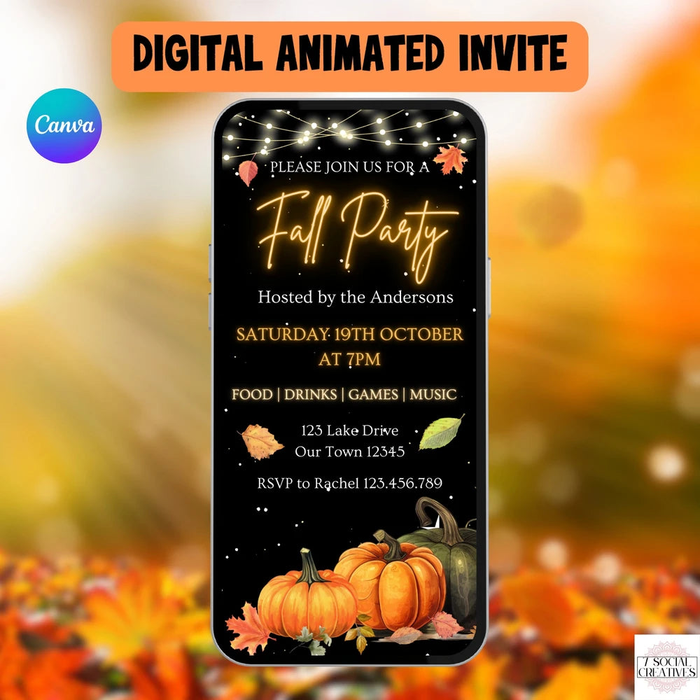 Animated Pumpkin Fall Harvest Party Invite