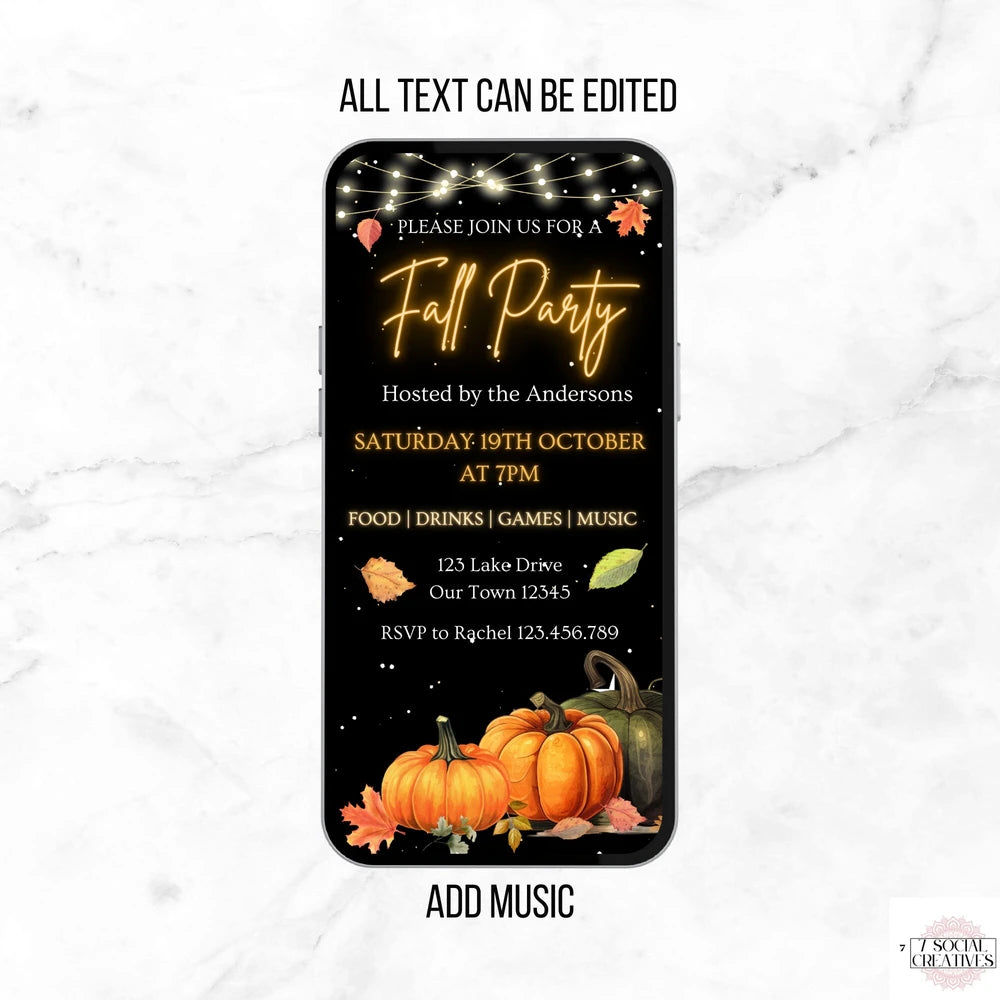Animated Pumpkin Fall Harvest Party Invite
